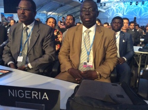 Dr Samuel Adejuwon, Director, Climate Change Department (CCD), Federal Ministry of Environment (FMoE) (right) with Peter Tarfa, Deputy Director at the CCD