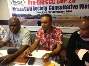 Sam Ogalah (middle), Robert Chimambo and Mike Kitivo leading the Pre-COP workshop in Lima, Peru