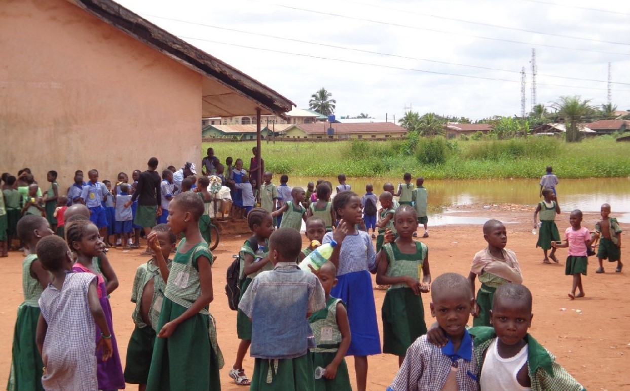 What is left of the school compound the children have to use for recreation and urination, etc