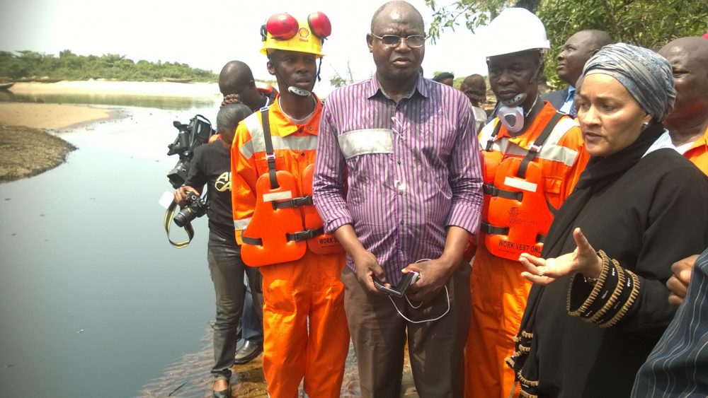 Environment Minister, Amina Mohammed, at the scene of the spill