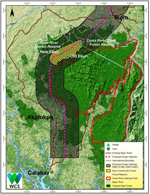 Map showing the southern section of the proposed highway