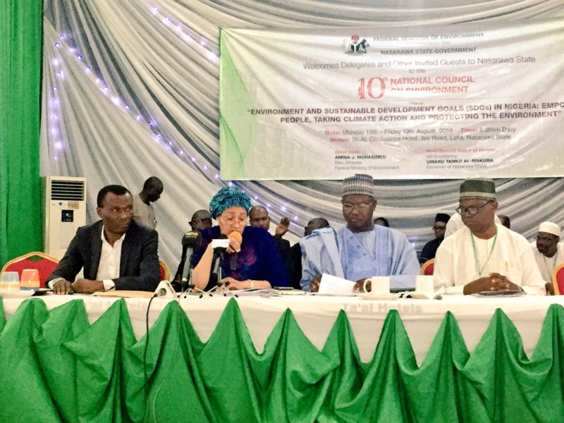 Environment Minister Amina J. Mohammed (making a presentation) with Minister of State for Environment, Ibrahim Usman Jibril, along with other dignitaries