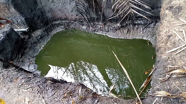 Crude oil stored in an open pit